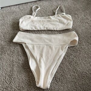 Show Me Your MuMu Cream Textured Bandeau Bikini Set